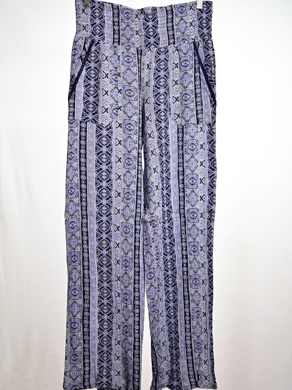 Blue Patterned Wide-Leg Pants